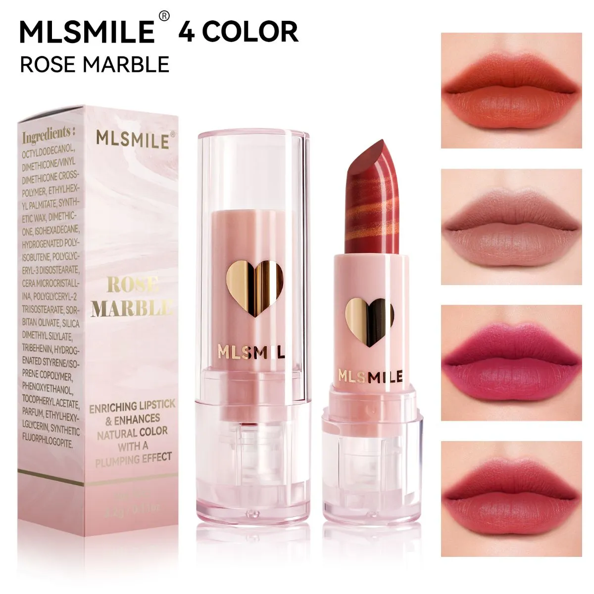 Velvet Matte Marble Lipstick – Highly Pigmented Smooth Swirl Lip Color, Long-Lasting Soft Matte Finish, Creamy Natural Look Lipstick